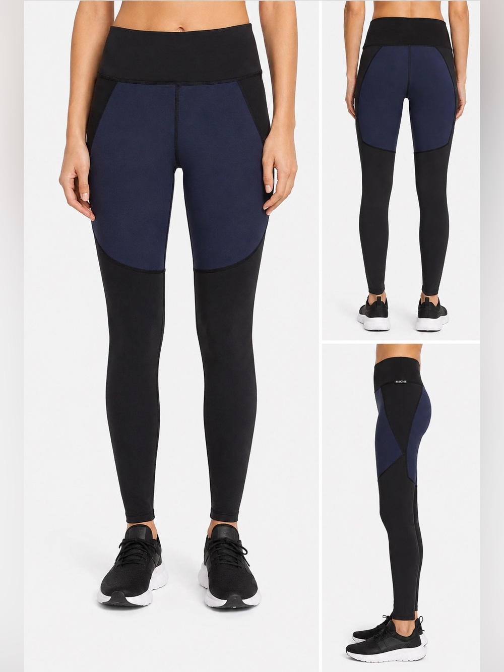 MICHI Two-Tone Black & Navy High-Rise Leggings